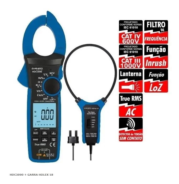 MINIPA-ET3367C ALICATE AMP.1000A AC/DC TEMP.CAT IV — imagem 1
