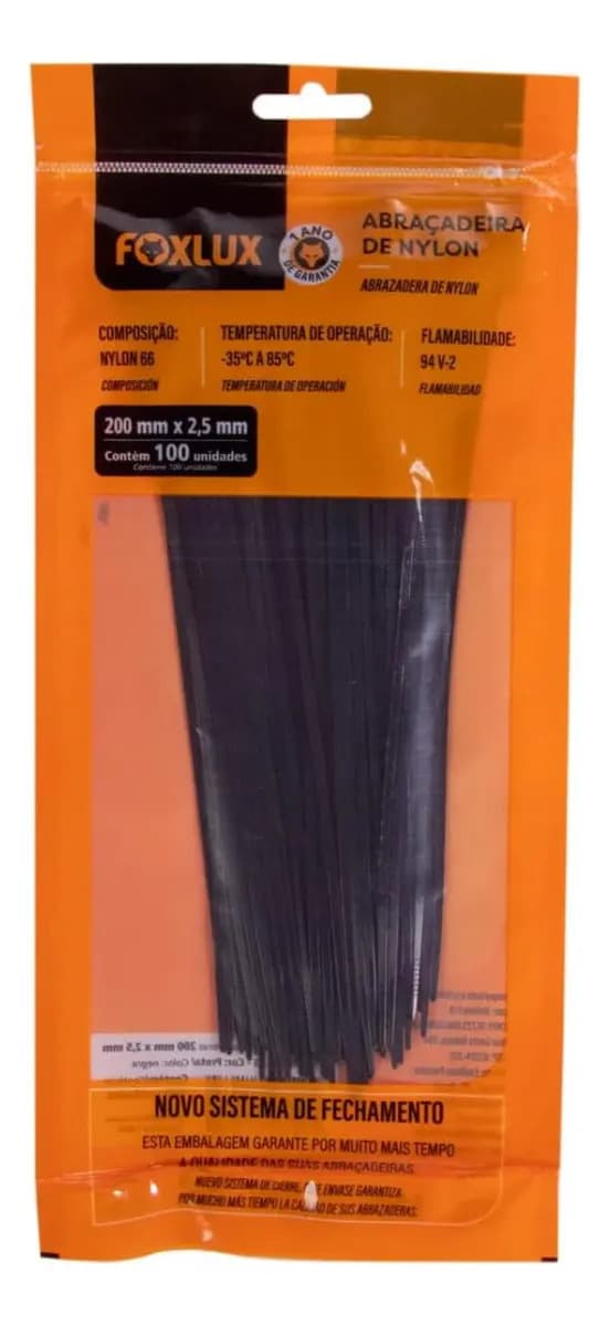ABRACADEIRA NYLON 100 X 2,5MM PRETA